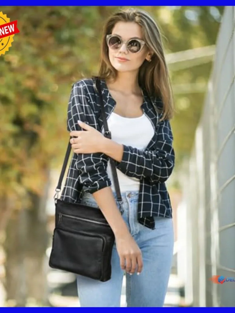 Genuine Leather Crossbody Bag with Multiple Pockets Adjustable Strap